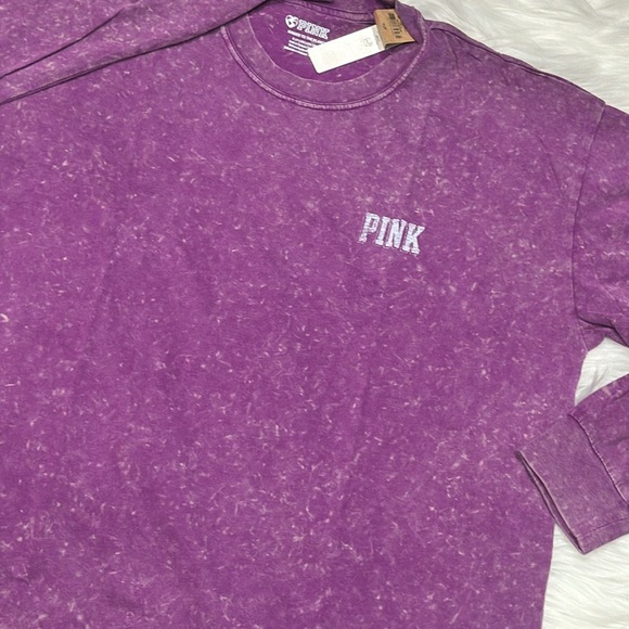Pink Victoria’s Secret Distressed Acid Wash Crew Neck Long Sleeve Top Size Small - Picture 11 of 11
